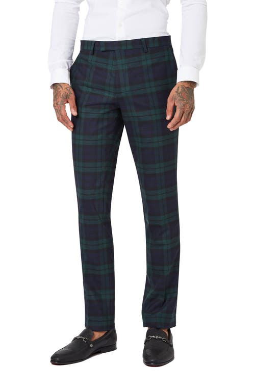 Twisted Tailor Ginger Slim Fit Tartan Stretch Wool Pants In Green