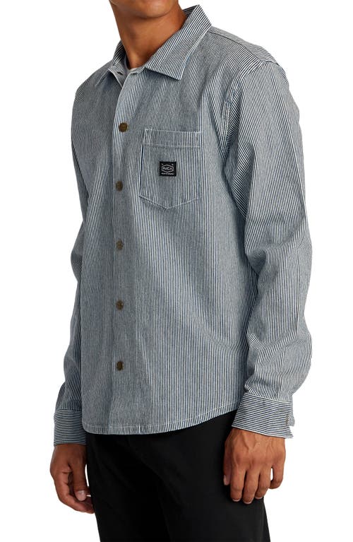 Rvca Hickory Stripe Cotton Overshirt In Blue Hickory
