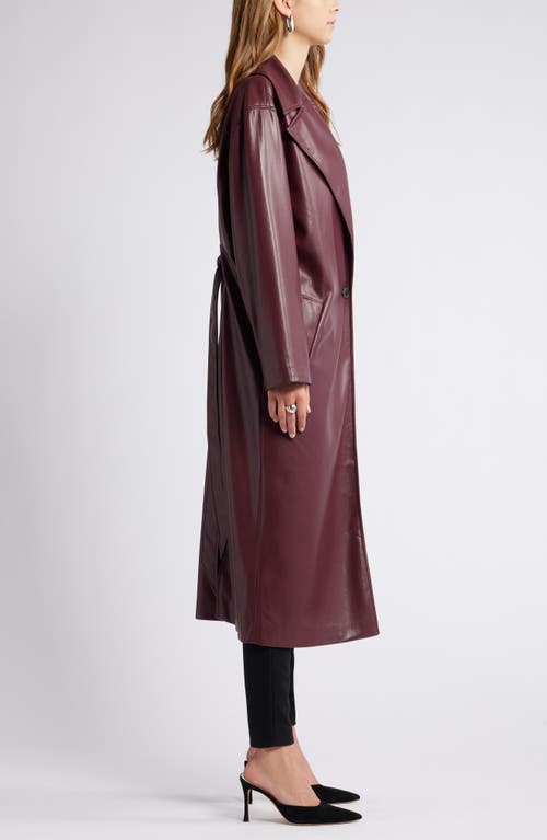 Open Edit Faux Leather Trench Coat In Burgundy Field