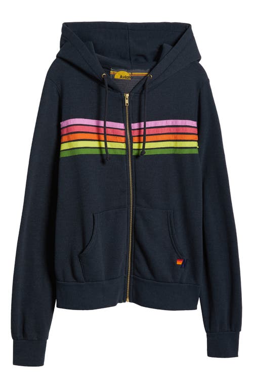 Shop Aviator Nation 5-stripe Zip Hoodie In Charcoal/pink Green