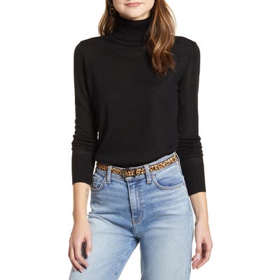 Halogen Turtleneck Merino Wool Blend Sweater, Black