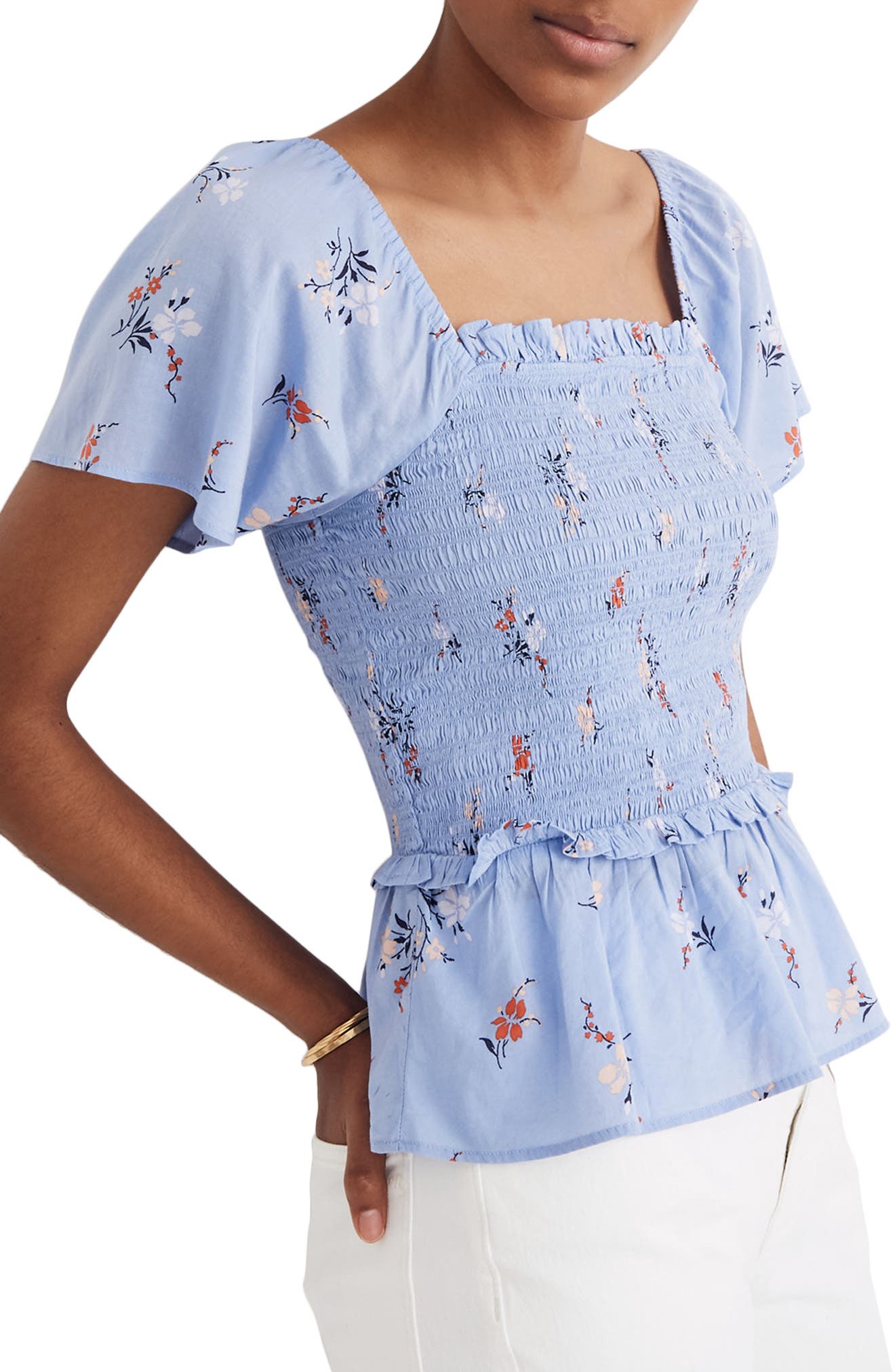 smocked floral top