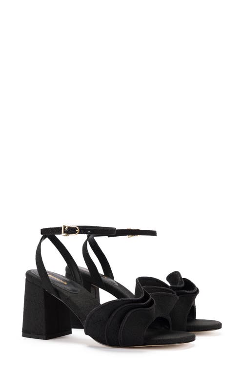 Larroudé Selena Ruffle Ankle Strap Sandal Black at Nordstrom,