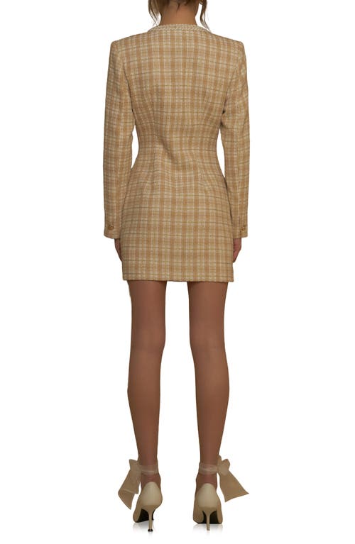 Shop Endless Rose Premium Plaid Tweed Minidress In Beige Multi