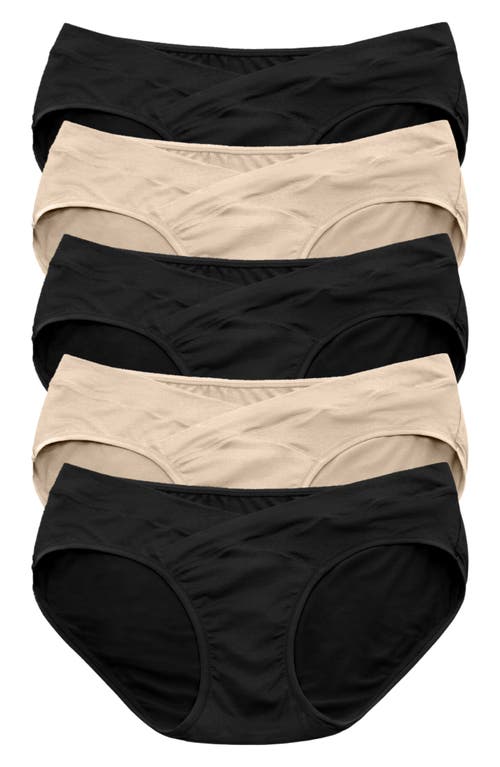 Shop Kindred Bravely Assorted 5-pack Under The Bump Full Coverage Maternity Briefs In Beige/black