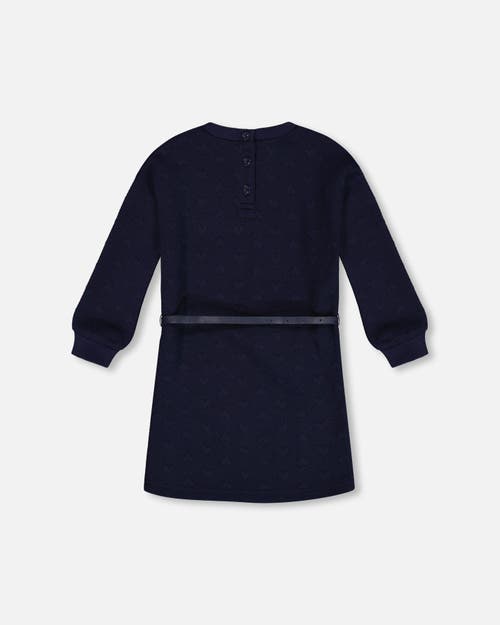 Shop Deux Par Deux Little Girl's Quilted Heart Fleece Dress With Belt Navy In Peacoat