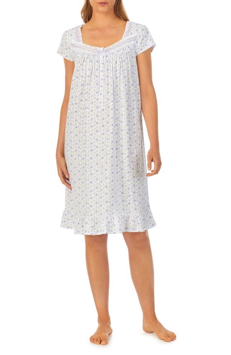 Floral Print Cap Sleeve Cotton Jersey Short Nightgown