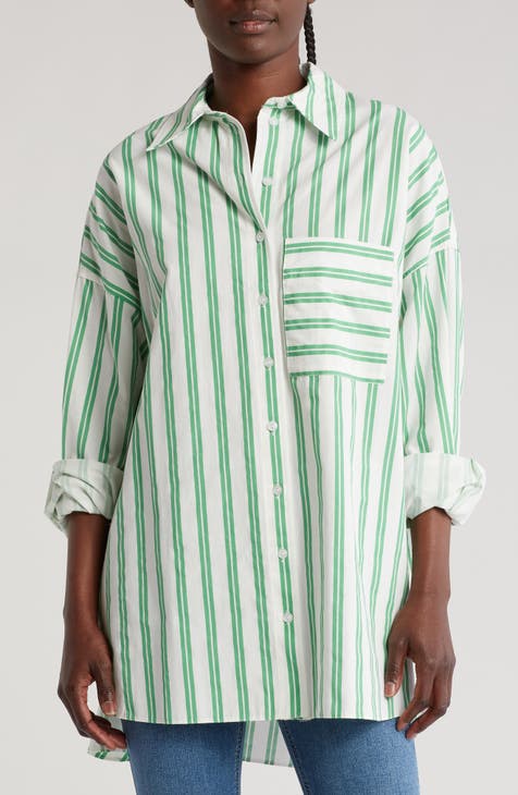 Oversize Stripe Cotton Poplin Button-Up Shirt