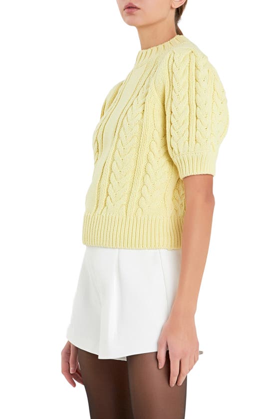 English Factory Mock Neck Cable Stitch Sweater In Lemon