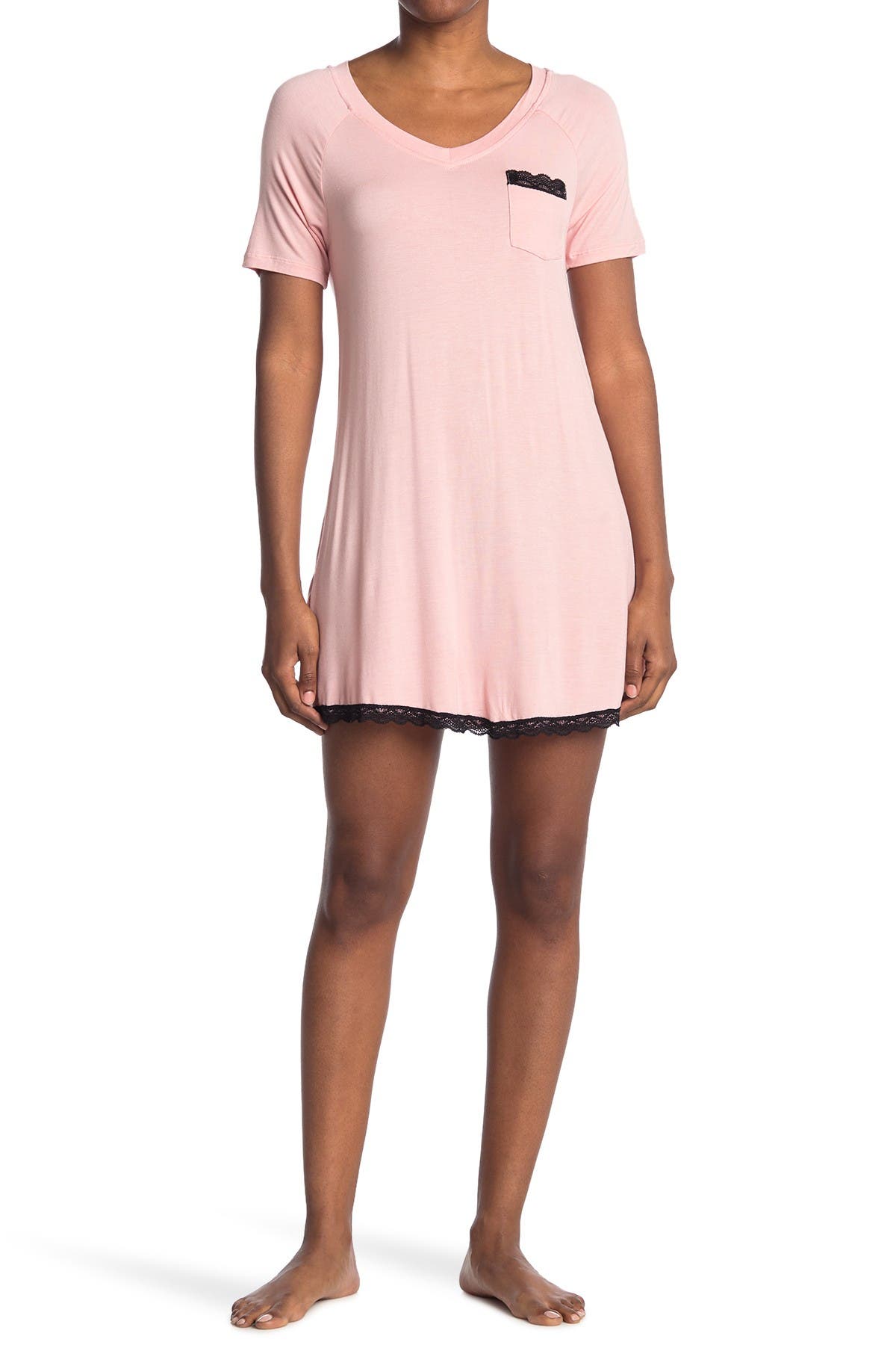 Honeydew Intimates Patterned Lace Trim Sleep Shirt In Medium Pink4