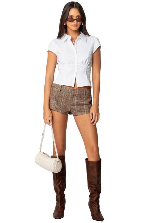 Edikted Phoeby Plaid Low Rise Shorts In Brown