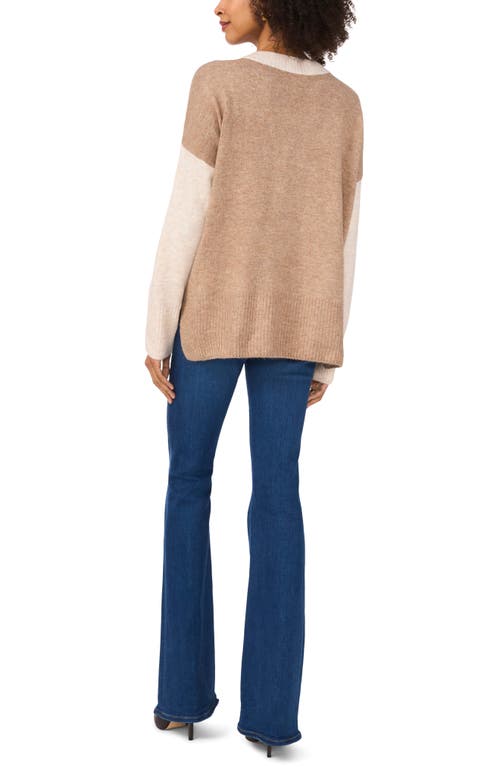 Vince Camuto Contrast High-low Sweater In Malted