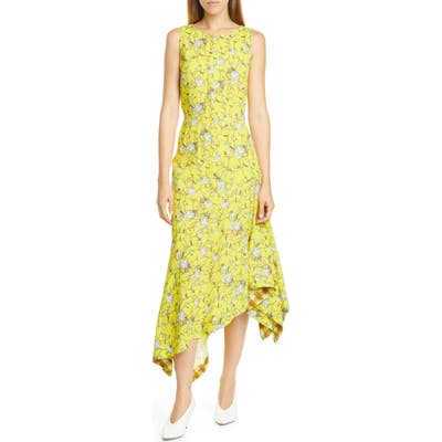Hugo Kilami Floral Asymmetrical Midi Dress, Yellow