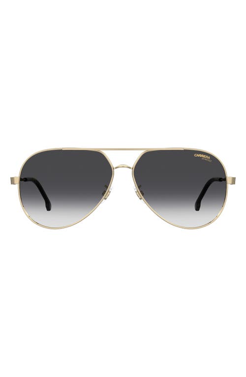 Carrera Eyewear 63mm Polarized Oversize Aviator Sunglasses In Gold Black/grey Shaded
