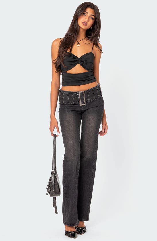 Edikted Twist Front Cutout Crop Top In Black