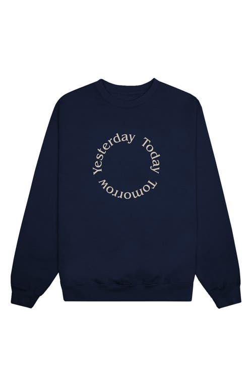 Gender Inclusive Yesterday Today Tomorrow Fleece Graphic Sweatshirt in Navy/Sand