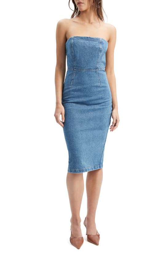 Shop Bardot Vanda Denim Strapless Dress In Vintage Blue