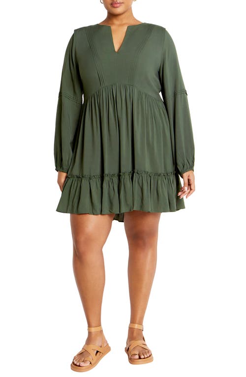 City Chic Alinda Long Sleeve Dress In Khaki