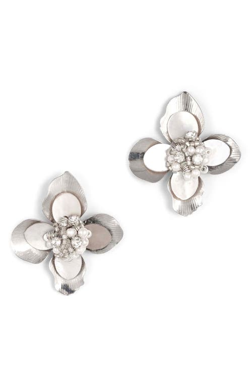 Deepa Gurnani Azura Floral Stud Earrings in Silver at Nordstrom