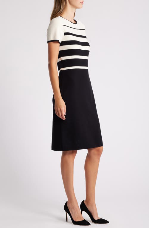 Shop Anne Klein Stripe Sweater Dress In Anne Black/anne White