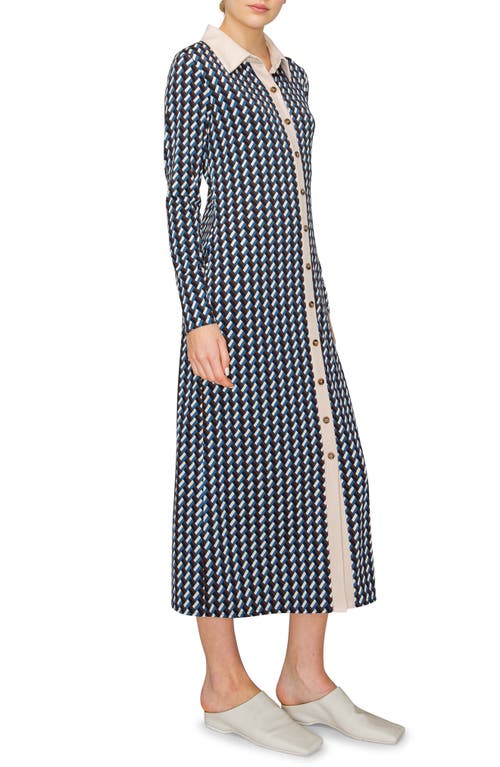 Shop Melloday Geo Print Long Sleeve Knit Shirtdress In Navy Geo