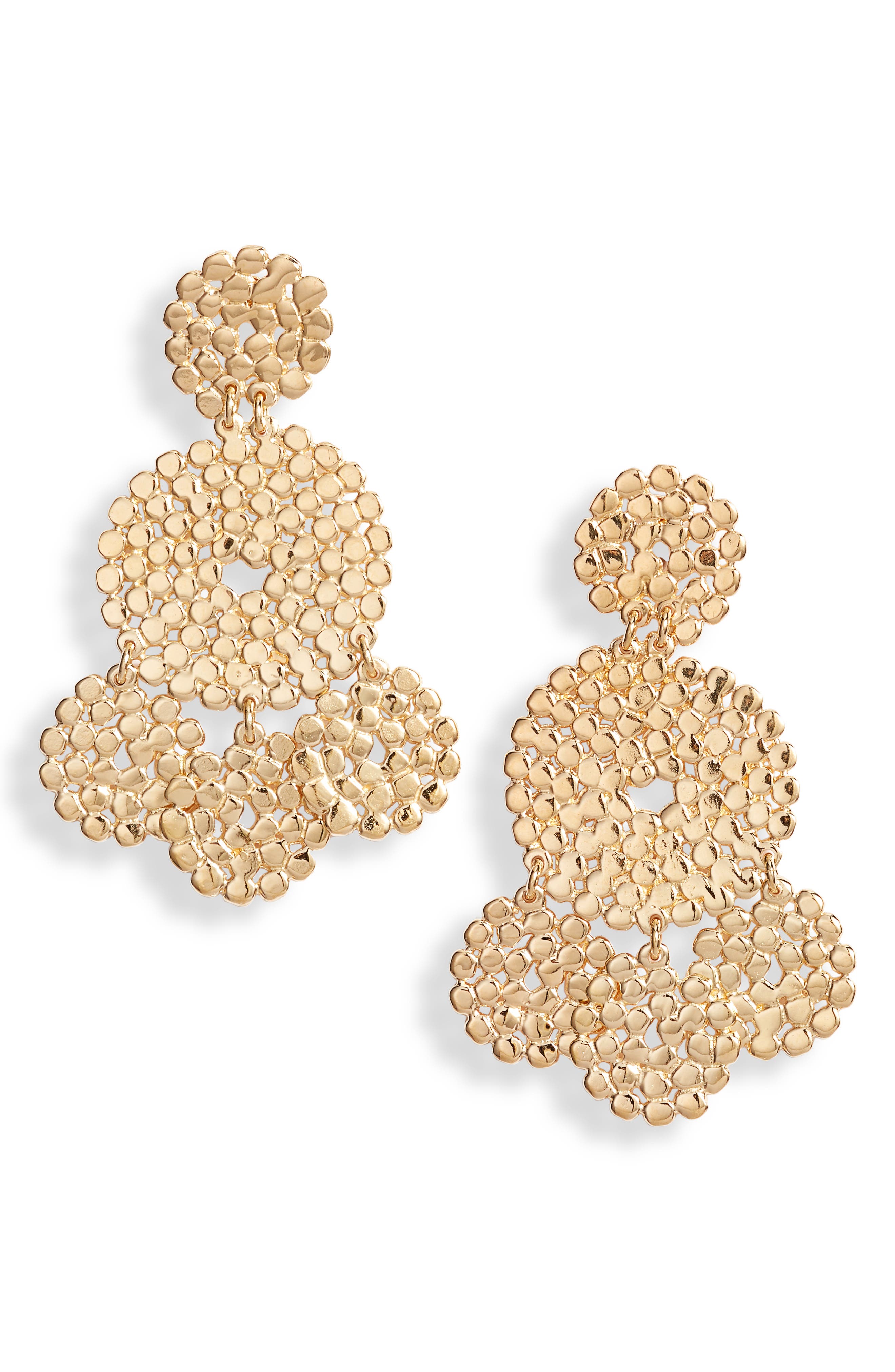 Bishilin Gold Plated Womens Stud Earring 3 Prong White Rhinestone Earring Flower Buding Earrings