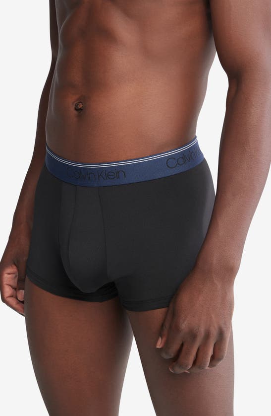 Shop Calvin Klein 3-pack Low Rise Microfiber Stretch Trunks In Black/charcoal/red/blue
