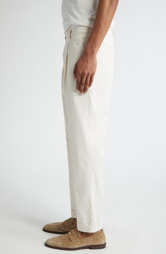 Shop Brunello Cucinelli Pleat Front Garment Dyed Cotton Stretch Gabardine Pants In Semi Di Lino