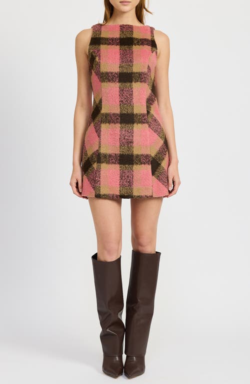 En Saison Elizabeth Plaid Minidress in Brown Rose 