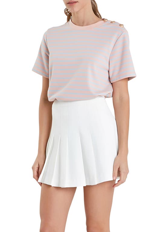 English Factory Button Stripe Jersey T-shirt In Pink/blue