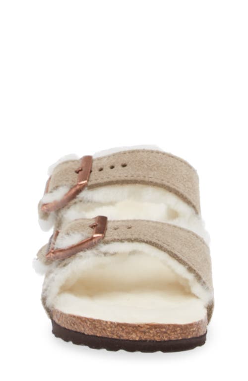 Shop Birkenstock Kids' Arizona Genuine Shearling Lined Slide Sandal In Taupe