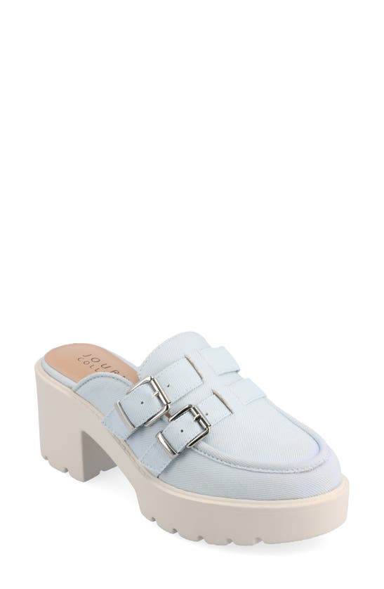 Journee Collection Brydie Platform Mule In Light Denim