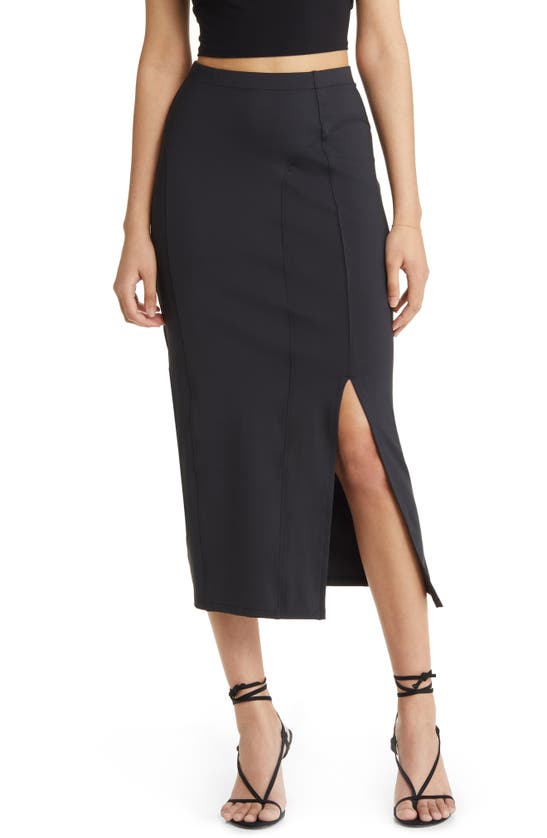 Open Edit High Waist Midi Skirt In Black