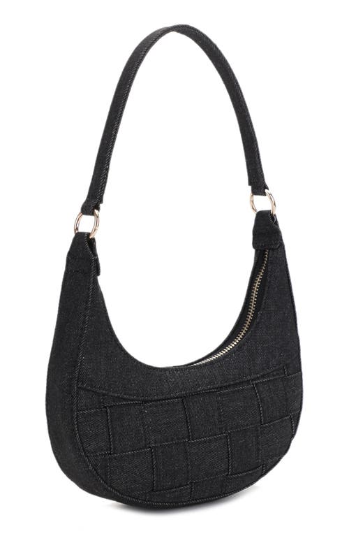 Shop Mali + Lili Leilani Woven Denim Baguette Shoulder Bag In Black Denim