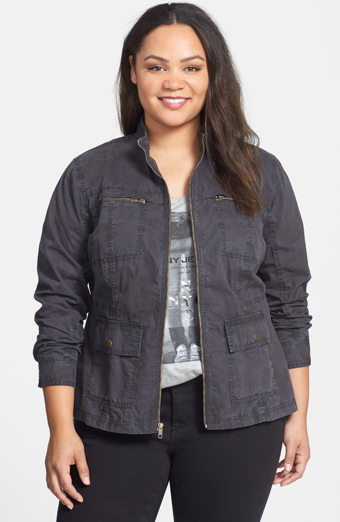 Caslon® Front Zip Utility Jacket (Plus Size) Nordstrom