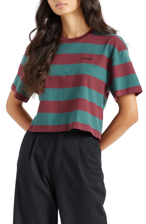 Brixton Hilt Alpha Line Stripe Cotton Crop T-Shirt in Emerald