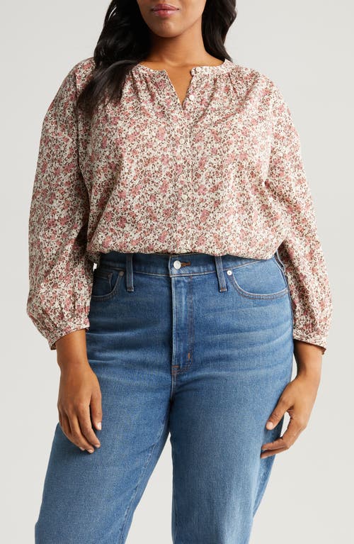 Treasure & Bond Floral Cotton Voile Top in Ivory- Pink Lora Floral at Nordstrom, Size 1X