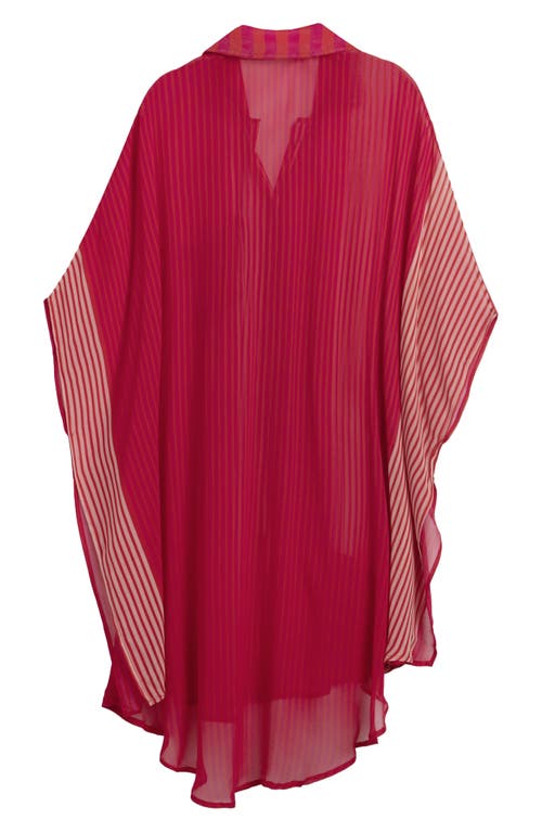 Saachi Sheer Oversize Stripe Cover-up Shirt In Red