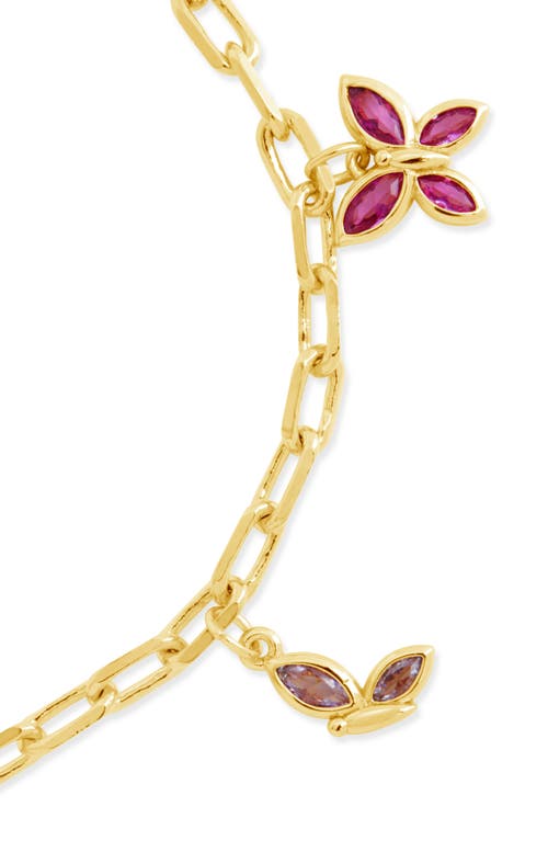 Sterling Forever Silver-tone Or Gold-tone Pink Cubic Zirconia Butterfly Charm Caria Anklet In Gold