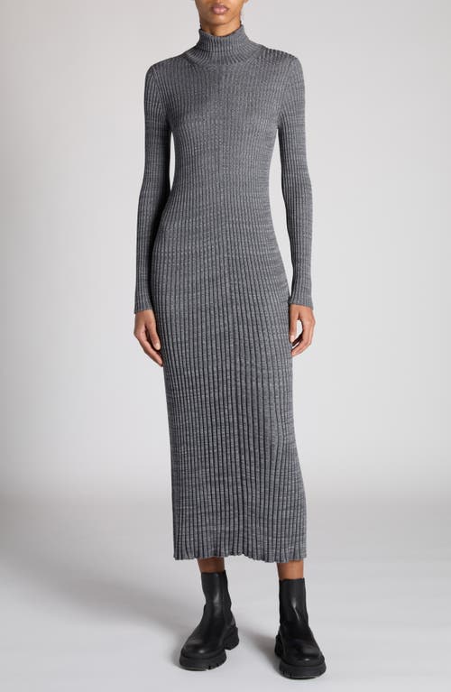 Shop Moncler Rib Long Sleeve Turtleneck Sweater Dress In Light Grey