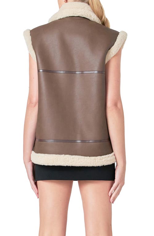 Endless Rose Faux Shearling Lined Faux Leather Vest In Chocolate Brown