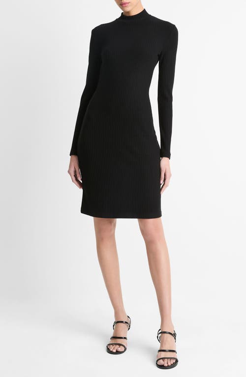 Shop Vince Long Sleeve Rib Dress In Black