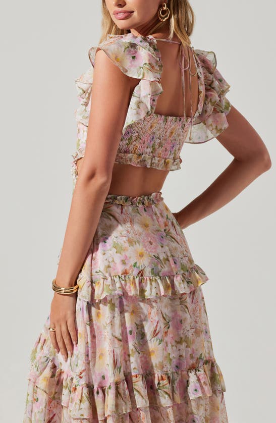 Shop Astr Mable Floral Tiered Cutout Chiffon Dress In Pink Floral