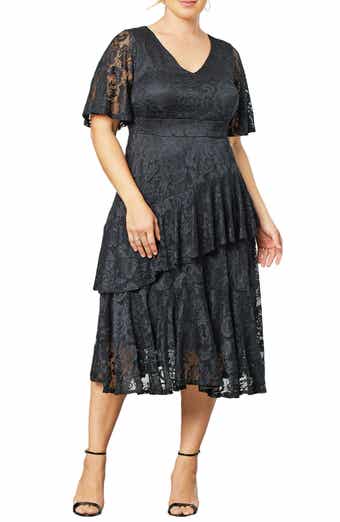 Alex Evenings Tea Length Jersey & Rosette Lace Dress | Nordstrom