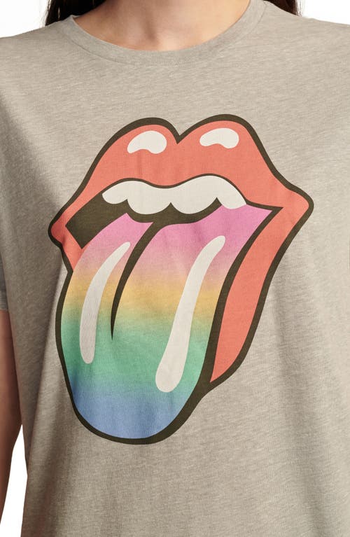 Shop Lucky Brand Rolling Stones Rainbow Tongue Graphic T-shirt In Light Heather Gray