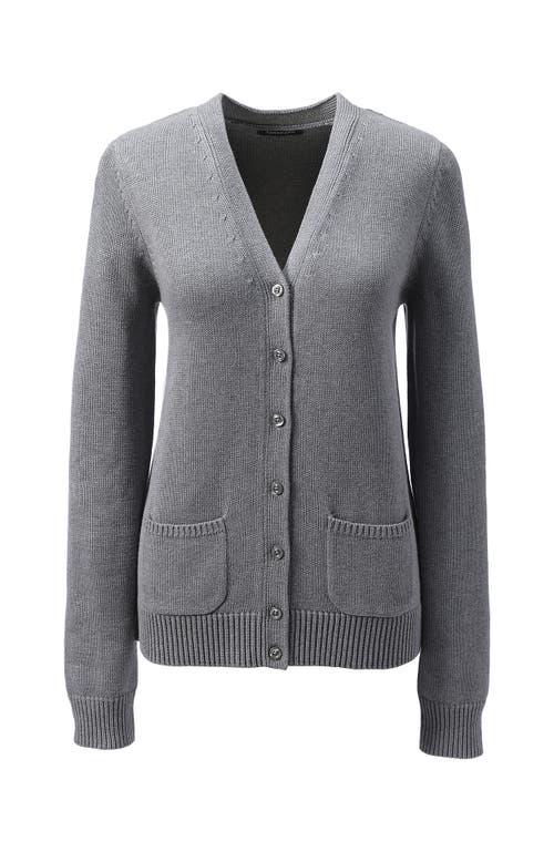 Lands' End School Uniform  Cotton Modal Button Front Cardigan Sweater In Pewter Heather