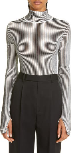 Maria McManus Sheer Stripe Long Sleeve Mock Neck Top | Nordstrom