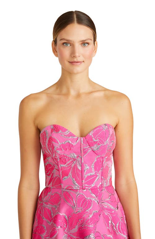 ml Monique Lhuillier Amelia Strapless Metallic Brocade Gown In Azalea Pink