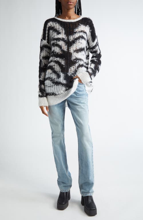 Shop Stella Mccartney Tiger Stripe Openwork Knit Sweater In Black/white Multi