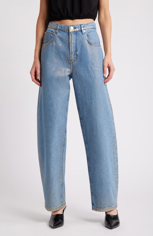 Shop Frame Barrel Leg Jeans In Gold Hologram